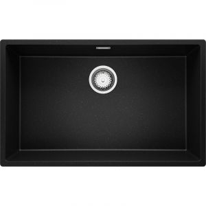 Primagran - Evier Cuisine 76 x 47 cm Evier en Granit 1 bac + Siphon Classique, Lavabo Cuisine de Noir Metallic