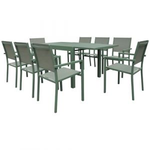 Happy Garden Salon de jardin - VENEZIA - Extensible 90/180 - 8 places - Aluminium vert sauge