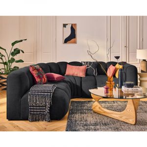 Lisa Design - Debbie - canapé modulable d'angle gauche 4 places avec accoudoir en tissu texturé - noir