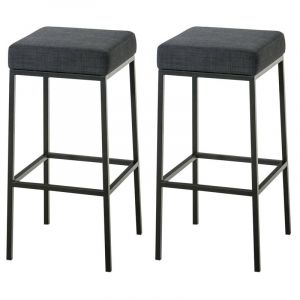 Décoshop26 Lot de 2 tabourets de bar avec repose-pieds design simple hauteur 80 cm en tissu gris foncé et métal noir 100004369
