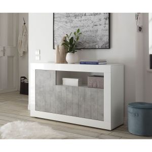 Image de home24 Buffet 3 portes battants Bronte blanc laqué brillant cement - SUBLEEM