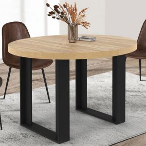 Idmarket Table &agrave; manger fixe ronde PHOENIX 4 personnes bois et noir 110 cm