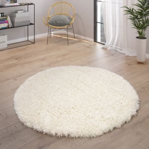 Paco Home - Tapis Poils Hauts Moelleux Moderne Shaggy Style Flokati Confortable Uni Blanc 120 cm rond