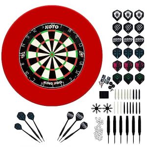 KOTO - King Pro Red (Dimensions Officielles) Cible en Sisal Incl. Surround 2 Jeux de Fléchettes &