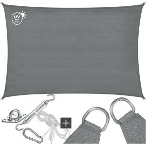 TecTake Toile d'ombrage rectangulaire Sunny - 3 x 4 m - Toile d'ombrage extra robuste en HDPE 185 g/m&sup2; - Protection UV 50+ - R&eacute;sistant aux intemp&eacute;ries et &agrave; la d&eacute;chirure - Parasol pour jardin, balcon, terrasse - Parasol avec mat&eacute;riel de fixation - Gris