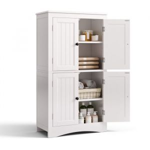 Image de Armoire de Salle de Bain Bealife Meuble de Rangement Hauteur 110 cm avec 4 Portes 2 &Eacute;tag&egrave;res R&eacute;glables Blanc