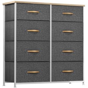 YITAHOME Commode pour Chambre d'enfant à Coucher, Commode à 8 Tiroirs en Tissu Meuble de Rangement avec Dessus en Bois et Grand Espace de Rangement, Salon, Gris