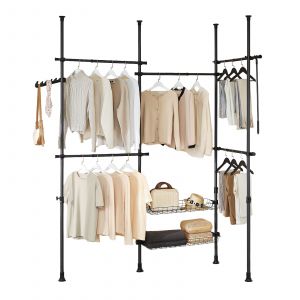 Sobuy Porte-v&ecirc;tements t&eacute;lescopique KLS04-II-SCH - 209-311 &times; 200-295 cm - Noir - Penderie ouverte r&eacute;glable avec barres et &eacute;tag&egrave;res