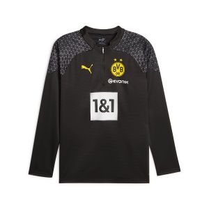 Puma Dortmund Maillot d'Entraînement Fermeture Éclair 1/4 - Noir/Argenté, pointure Large - Noir - Taille Large