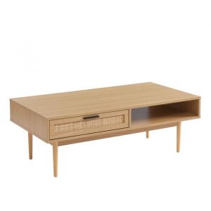 Image de Table basse effet chêne et cannage rotin 115cm