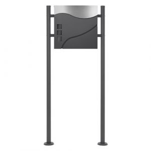 Bo&icirc;te aux Lettres sur Pied, Anthracite/Argent, 37x10,5x36,5 cm, en Acier Inoxydable, Moderne, Mailbox avec Compartiment &agrave; Journaux, 2 Cl&eacute;s, Support