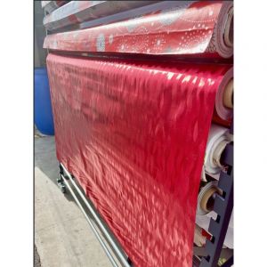 Nappe Toile Cir&eacute;e De No&euml;l &ndash; M&eacute;tallis&eacute; Houlis Rouge - Au M&egrave;tre - 140 x 200 cm