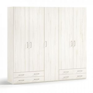 Armoire 5 portes 4 tiroirs 243,6 x 57,5 x 220 cm finition chêne blanchis