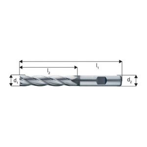 Forum Fraise cylindrique longue, type N, en acier à coupe rapide à 8% de cobalt, sans revêtement, Ø d1 - k10 : 8,0 mm, Long. totale l1 88 mm