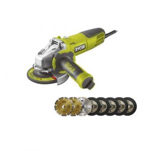 Ryobi Pack Meuleuse d'angle 800W 125mm - 8 disques diamants et à tronçonner