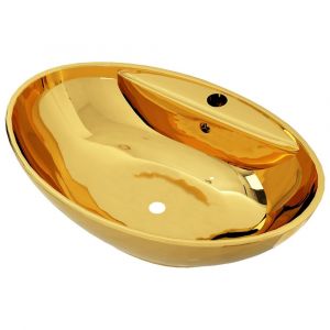 Lavabo avec trop-plein 58,5 x 39 x 21 cm céramique doré 02_0002581