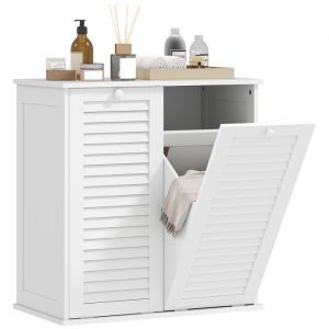 Homcom Meuble salle de bain avec panier à linge - avec portes persiennes et 2 paniers - 70 x 38 x 73 cm - blanc