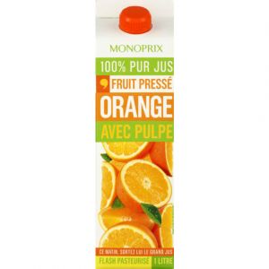 Monoprix Jus d'orange avec pulpe 100% pur jus - La brique de 1L