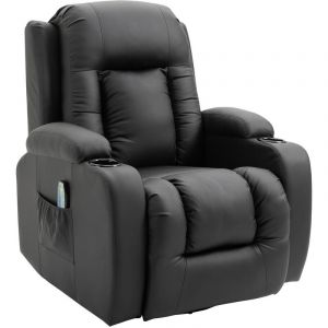 Image de Homcom Fauteuil de massage et relaxation électrique chauffant inclinable repose-pied télécommande noir 90x93x103cm Noir