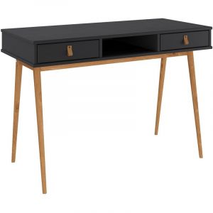 Idimex Bureau KIM secrétaire en pin massif avec 2 tiroirs et 1 niche bois lasuré noir/chêne