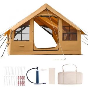 Tente De Camping Gonflable-Duoku-4 X 3 X 2,2 M-Tente De Glamping Pour 5 &Agrave; 8 Personnes Avec Pompe &Agrave; Main-2 Puits De Lumi&egrave;re