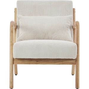 Fauteuil en bois et velours côtelé beige