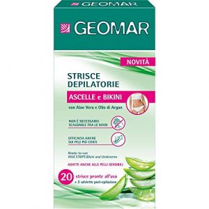 Geomar Lot de 20 bandes &eacute;pilatoires et bikini avec aloe vera et argan + 3 lingettes, jaune, L