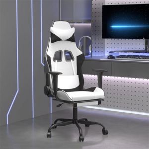 VidaXL Chaise de jeu avec repose-pied Blanc et noir Similicuir