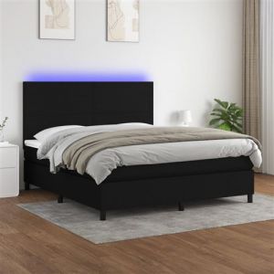 VidaXL Sommier à Lattes de Lit avec Matelas et LED, Lit Rembourré, Lit Double, Lit Adulte de Chambre à Coucher Intérieur, Moderne, Noir 160x200 cm Tissu