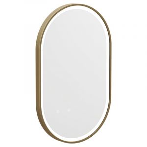 Miroir de salle de bain lumineux ovale anti buée avec contour doré - 50 x 80 cm - ALARICO
