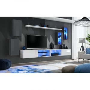 AC-Déco Ensemble Meuble TV "Switch XXV" 280cm Gris & Blanc