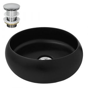 ML-Design Lavabo en Céramique, Noir Mat, Ø35x12 cm, Forme Ronde, Garniture de Vidage