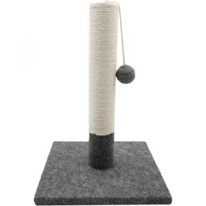 Tyrol | Griffoir pour Chat 42 cm | Poteau Griffoir Chat en Jute et Tissu Résistant avec Pompon | Grattoir Chat à Design Moderne Couleur Gris et Blanc | Base Stable de 30x30cm