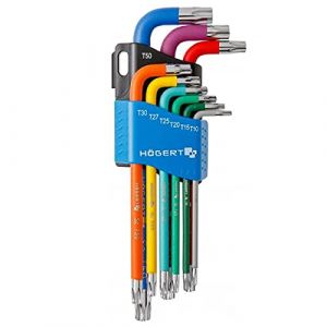 None Högert Technik - Jeu de clés Torx I Tournevis Torx Set de 9 pièces I Tailles T10 à T50 I En acier allié S2 I Résistant à la déformation et à l'abrasion I HT1W817 – Multicolore