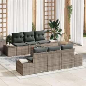 VidaXL Ensemble de canap&eacute; de jardin 7 pi&egrave;ces avec coussins gris poly rattan acacia