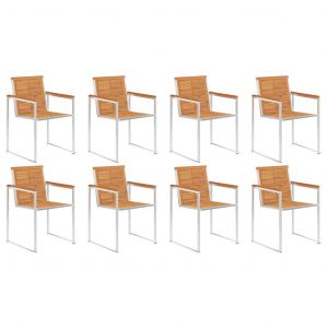 VidaXL Chaises de jardin 8pcs Bois d'acacia solide et acier inoxydable