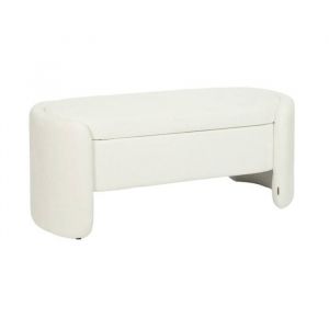 Banc coffre. bout de lit contemporain tissu blanc. L 110 x P 42 x H 45cm - Kalo