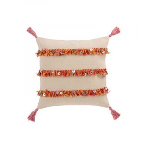 Coussin D&eacute;co &agrave; Franges "3 Rang&eacute;es" 45x45cm Beige Prix