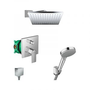 Image de Hansgrohe Vernis Shape Set de douche encastré tout en 1 avec douche de tête 23cm + Douchette 2 jets, Chrome (VernisShape-1)