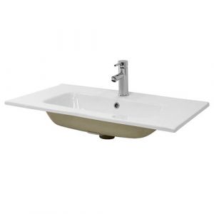 ML-Design Lavabo en Céramique Blanc, 81x16,5x46 cm, Rectangulaire, Vasque à Poser Moderne,