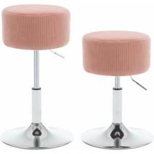 Woltu - Lot de 2 Tabouret de Maquillage, Tabouret de Bar Rond en Velours Côtelé, 33, 5 x 33, 5 x 67 cm, Rose
