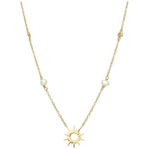 Collier Argent Doré Soleil Perles Blanches