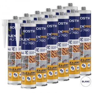 Bostik Lot de 12 Mastics polyur&eacute;thane multi-usages flexpro PU790 300ml (Blanc, Gris, Brun, Noir ou Beige) Couleur: Blanc