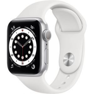 Apple Watch Series 6 GPS, 40mm boitier aluminium argent avec bracelet sport blanc