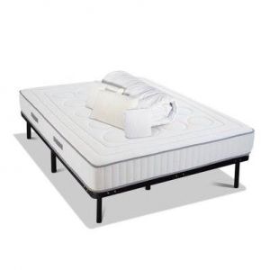 Image de OLYMPE LITERIE Pack Prêt à dormir CRISTAL 140x200 cm Matelas Mémoire de forme + Sommier Métal + Accessoires