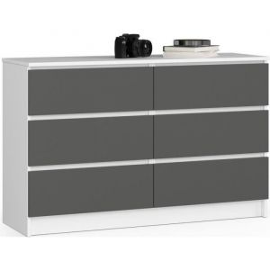 Commode Akord K120 Blanche 120 cm 6 tiroirs façade Gris Graphite 120x40x77 cm