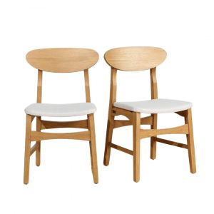 Lot de 2 chaises en chêne massif certifié FSC et tissu anti-feu beige