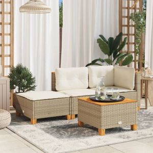 VidaXL Tabouret de jardin et coussin beige 63,5x56x32cm résine tressée
