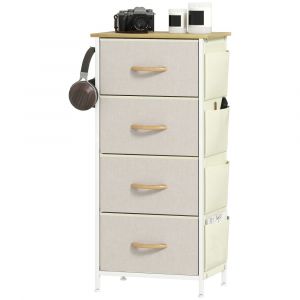 Homcom Commode 4 tiroirs en tissu cadre en acier beige