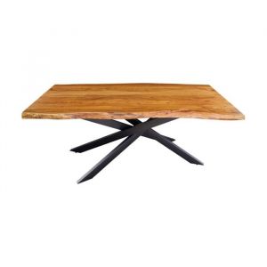 Table de salle &agrave; manger ARKAYA &ndash; Bois massif d'acacia verni et m&eacute;tal noir &ndash; 200 cm &ndash; Plateau &eacute;pais 35 mm &ndash; Style industriel